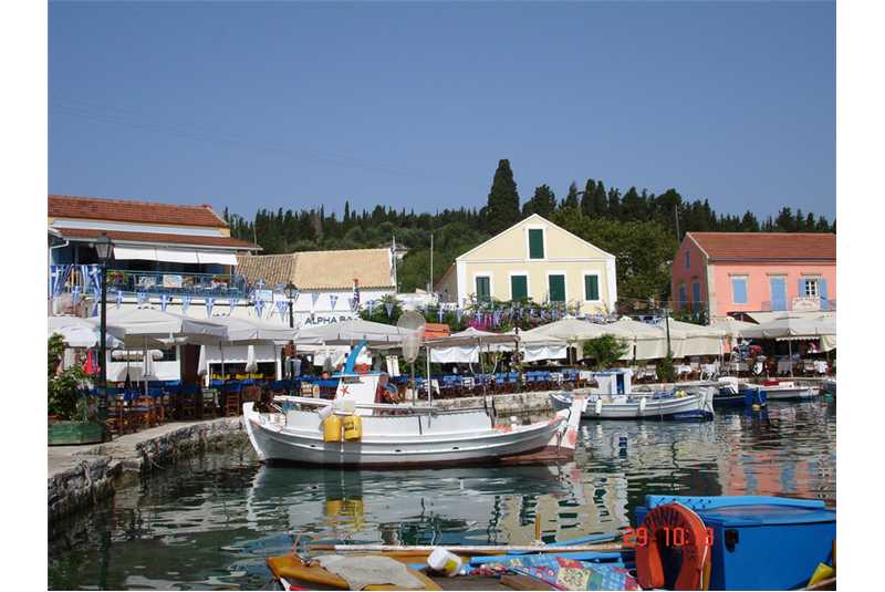 Fiscardo harbour and restaurants