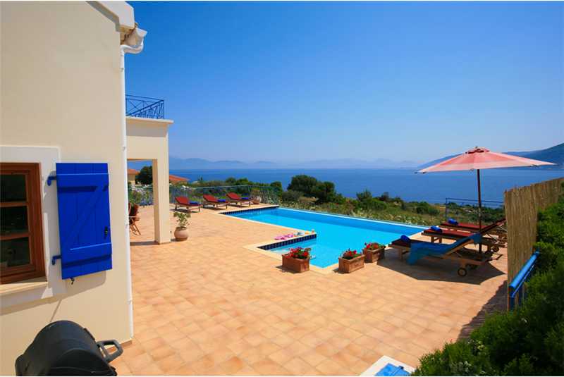 Villa Dolicha spacious sun bathing terrace and infinity pool