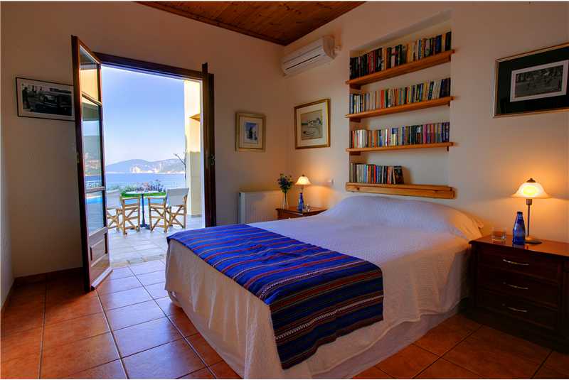 Fiscardo House double bedroom with access to the swimming pool terrace