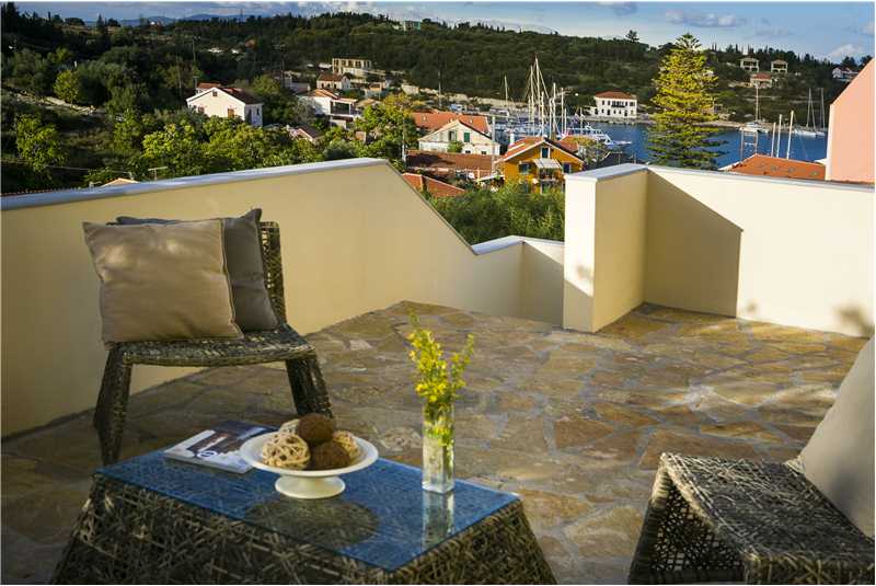  Villa Isalos 1st floor terrace and views of Fiscardo harbour