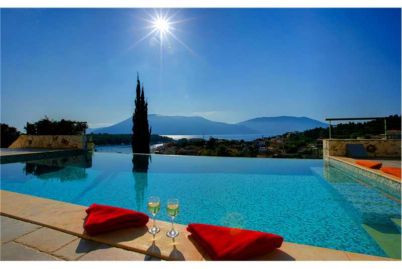 Villa Jasemi infinity pool with stunning views of Fiscardo